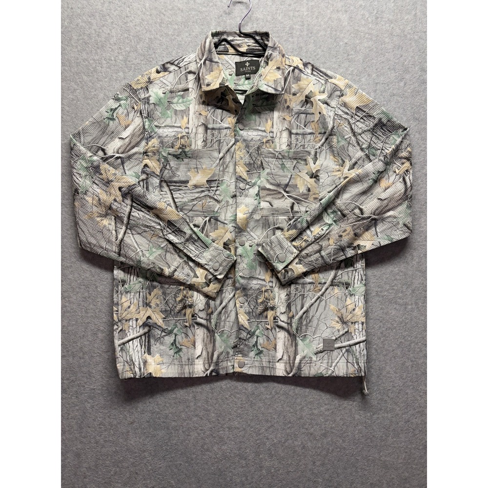 Saints Studio Mens Real Tree Camo Corduroy Shirt Jacket Gray Green Medium